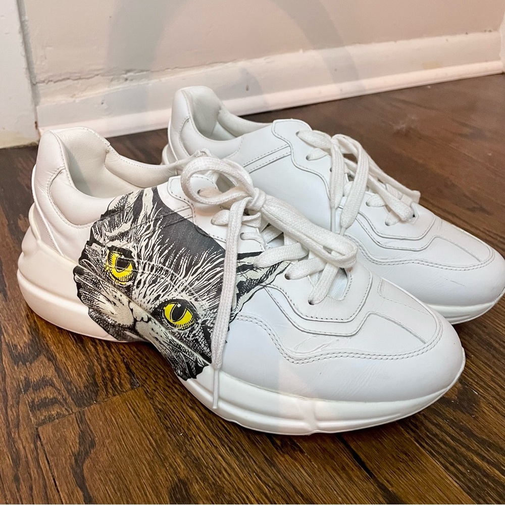 Gucci White Rhyton Mystic Cat Sneakers